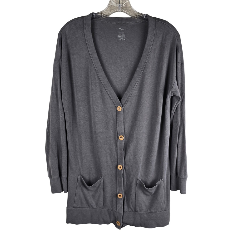 Kyte Bamboo Jersey Adult Cardigan Charcoal Gray Rayon Spandex V-Neck Pockets